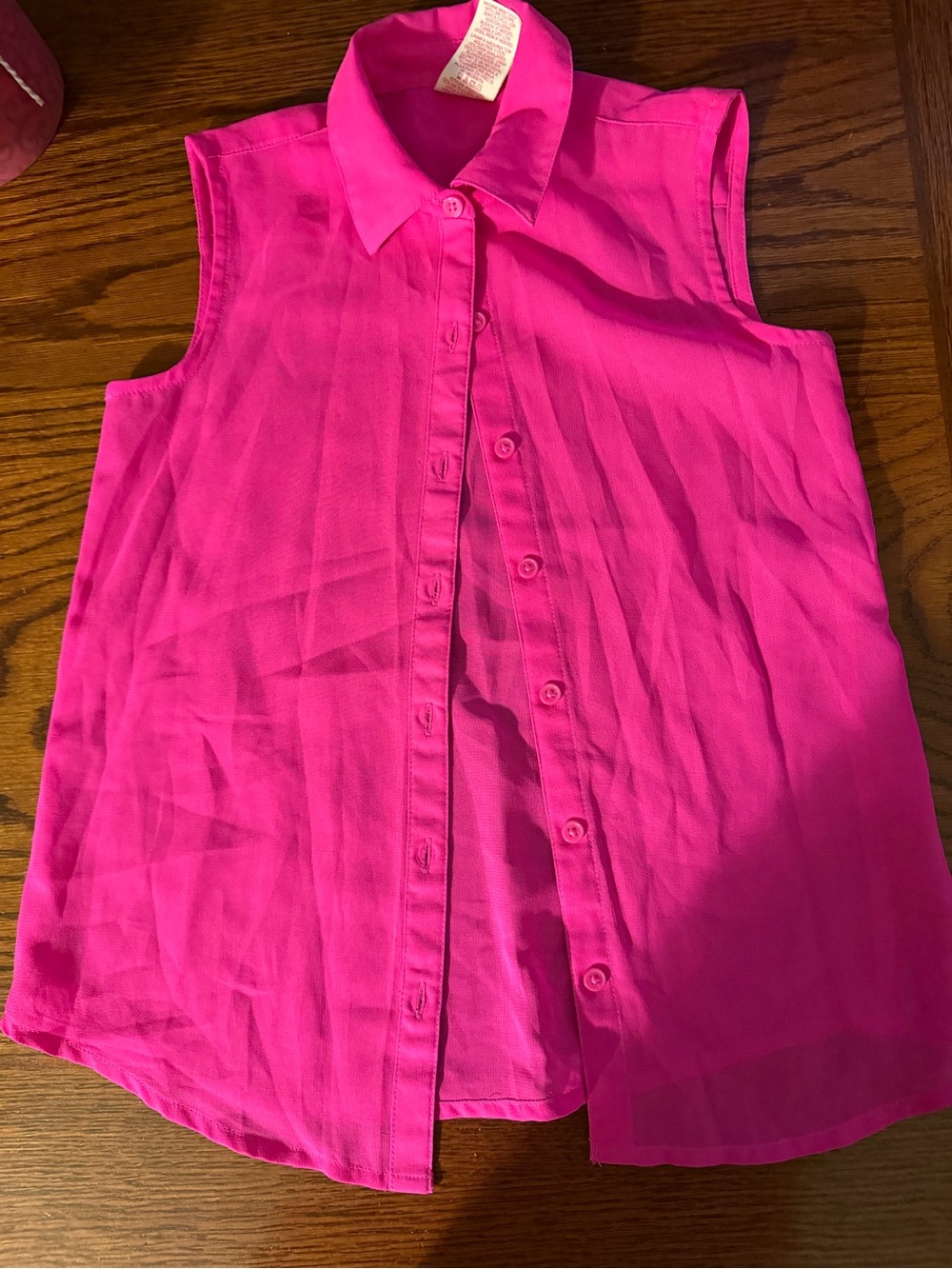 Faded Glory Bright Pink Sleeveless Button-Down Shirt